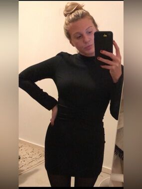 Zara Turtle Neck Long-Sleeve Bodycon Mini with Ruching Dress